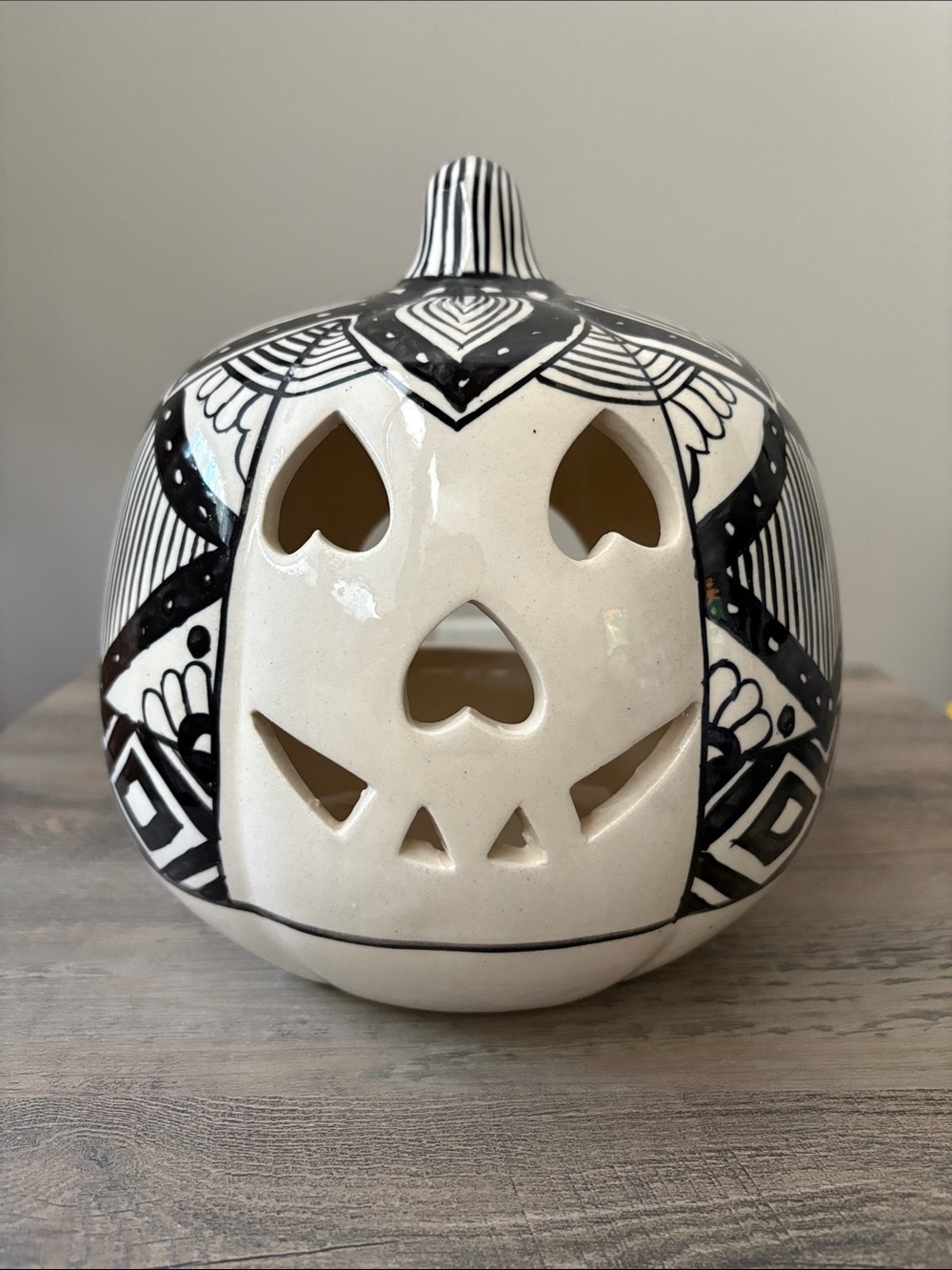 Martha Stewart Ceramic Black & White Pumpkin Candle Holder